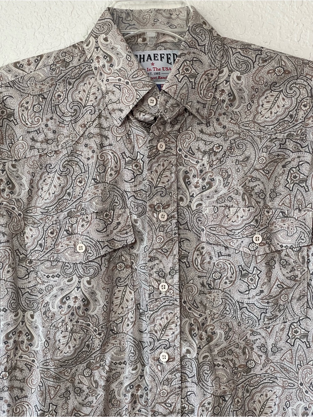 Schaefer Ranchwear Men’s Western Long Sleeve Sz Med Brown Paisley Made In USA